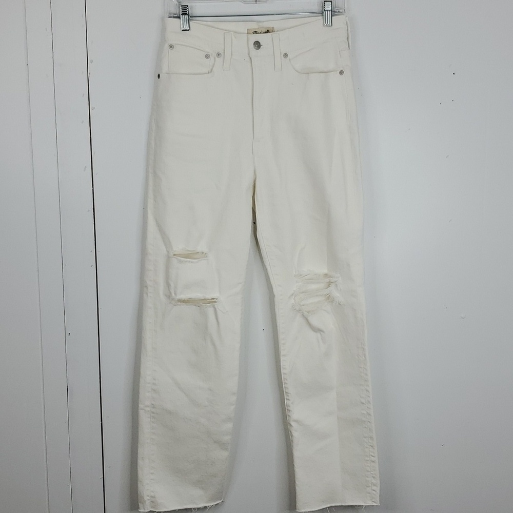 Madewell Perfect Vintage Straight Jeans Ripped Knee White High Rise WOmens 26